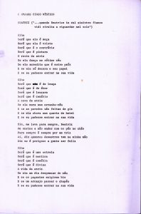 Esboço datilografado da canção "Beatriz", para o espetáculo O Grande Circo Mísitico, do Balé Teatro Guaíra (1982).